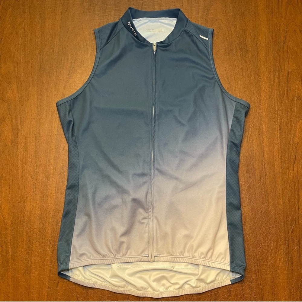 SUGOi Cycling Sleeveless Zip Front Back Pockets Gradient Blue Jersey Top Vest M